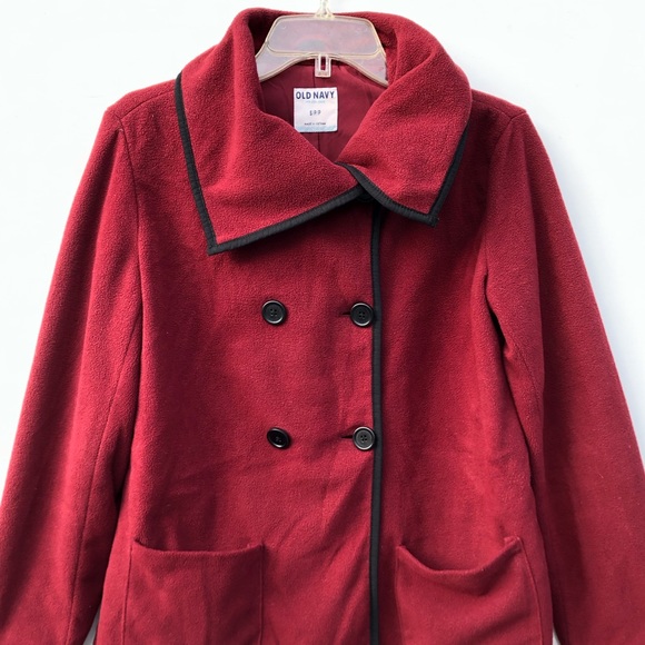 Old Navy Red Fleece Double Breasted Coat Size S - Picture 2 of 7